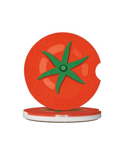 Car Cup Holder Coasters, 2 Pcs Ceramic Coasters with Cork Back and Finger Slot, Anti-Slip Shock Absorbing Woman and Men Universal Car Accessories - Tomato - color: Tomato