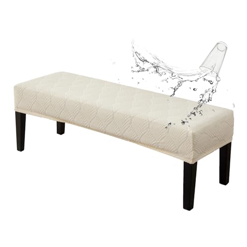 Genina Waterproof Dining Room Bench Covers, Stretch Jacquard Bench Seat Protector Cover, Rectangular Bench Cover for bedrooms, Living Rooms, Kitchens, Removable, Washable (Beige) - color: Beige, size: Leaf