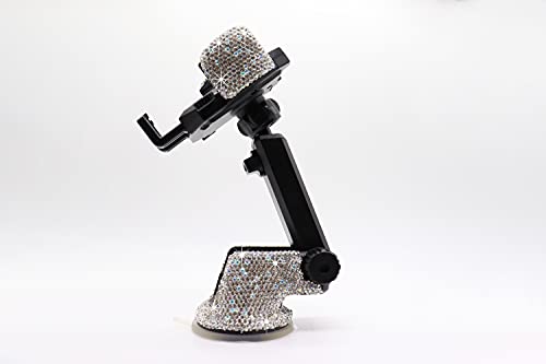 Bling Car Phone Mount Holder,Shiny Crystal Rhinestone Phone Stand for Women and Girls, Car Accessories for Windshield Dashboard,Compatible with Most Cellphones (White) - color: white