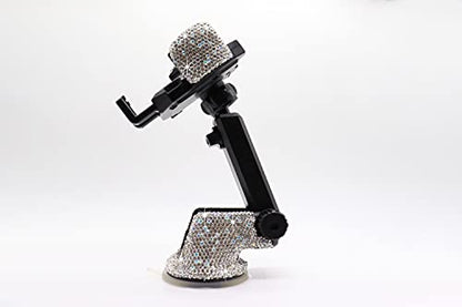 Bling Car Phone Mount Holder,Shiny Crystal Rhinestone Phone Stand for Women and Girls, Car Accessories for Windshield Dashboard,Compatible with Most Cellphones (White) - color: white