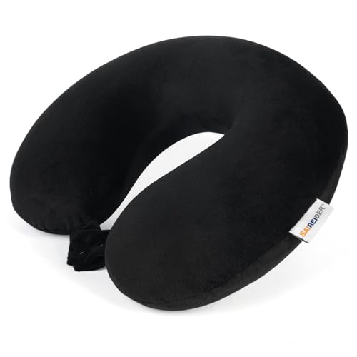 SAIREIDER Travel Pillow 100% Pure Memory Foam Travel Neck Pillow, Airplane Pillow for Traveling、Car、Home、Office，Washable Cover（Black） - color: Black