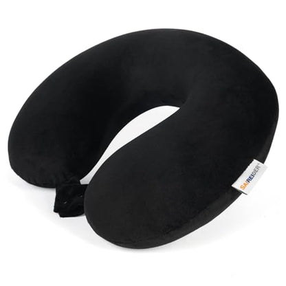 SAIREIDER Travel Pillow 100% Pure Memory Foam Travel Neck Pillow, Airplane Pillow for Traveling、Car、Home、Office，Washable Cover（Black） - color: Black