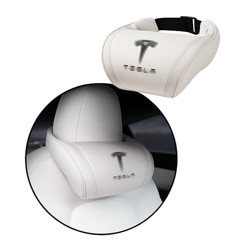 Car Headrest Neck Pillow Support Ergonomic, with Valve Stem Covers Accessory for Driving Seat Fatigue Relief Compatible with Model S X 3 Y & Cybertruck - 1 Piece - color: B. White Ver. 2