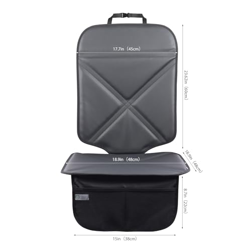 Viaviat Car Seat Protector Leather Waterproof Child Safety Seat Protector Cover with Thick Pad and 2 Large Pockets Durable Kick Mat for All Auto Seat (Black) - color: black