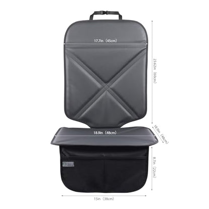 Viaviat Car Seat Protector Leather Waterproof Child Safety Seat Protector Cover with Thick Pad and 2 Large Pockets Durable Kick Mat for All Auto Seat (Black) - color: black
