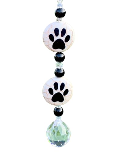 Crystal Car Charm Rear View Mirror - Animal Paw Print Sun Catcher - Handmade Dog Paw with 20mm Hanging Crystal Ball Prism - Pet Memorial Gift for Animal Lovers