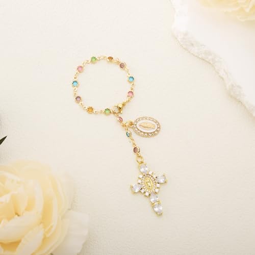 Virgen De Guadalupe Car Charm - Steering Wheel Accessory & Rearview Mirror Hanging, Cross Pendant Automotive Protection Decor - color: Gold-white