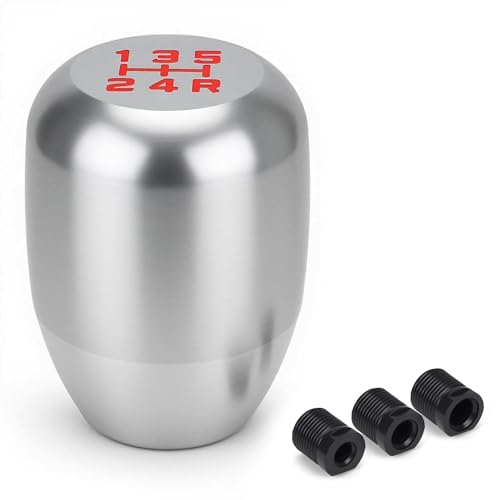 5 Type-R Style 5 Speed Car Gear Manual Shift Shifter Knob, Aluminum Alloy Shift Lever Knob with 3 Adapters Compatible with 5 Speed Manual Universal Gear Stick Shifter Knob for Car Truck SUV (Silver) - color: Type-R Style(Silver)