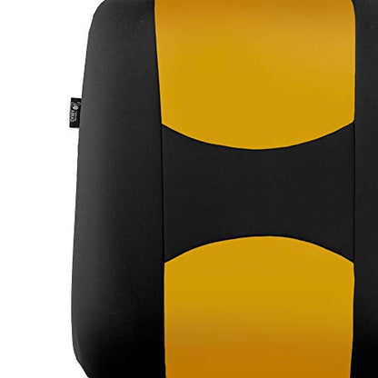 FH Group Bright Flat Cloth Full Set Automotive Seat Covers Front Set and Rear Solid Bench Yellow Black Seat Covers w. Gift Universal Fit Interior Accessories for Cars Trucks and SUVs - color: Yellow