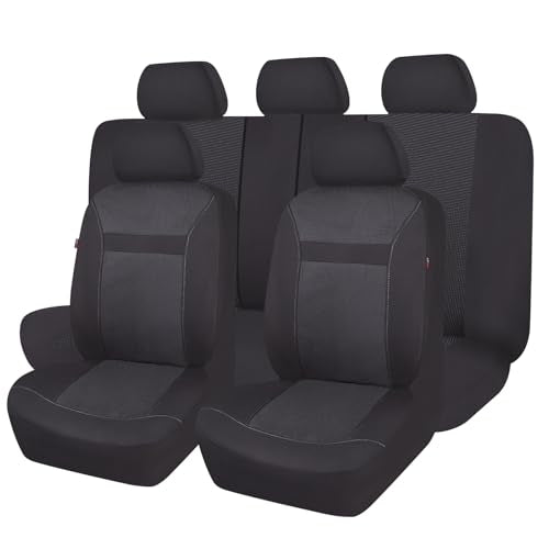 Flying Banner Car Seat Covers Full Set Universal fit Most Car,Truck,SUV and Van Comfortable Airbag Compatible Jacquard & Polyester (Full Set - Low Back, Black Black) - color: Black Black