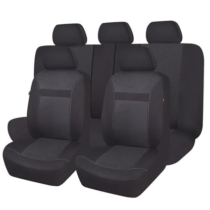 Flying Banner Car Seat Covers Full Set Universal fit Most Car,Truck,SUV and Van Comfortable Airbag Compatible Jacquard & Polyester (Full Set - Low Back, Black Black) - color: Black Black