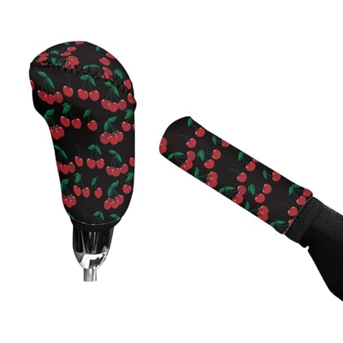 Horeset Cherry Car Handbrake and Gear Shift Cover Automotive Anti-Slip Breathable Comfortable Handbrake Gear Shift Protector Easy to Install - color: Cherry
