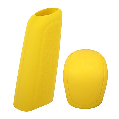 X AUTOHAUX Car Handbrake Cover Gear Shift Knob Cover Car Shifter Protector Set Universal Silicone Yellow