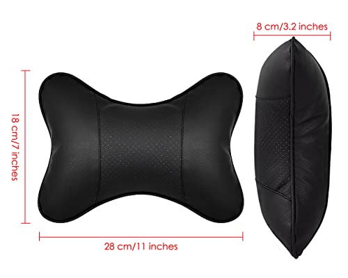 Car Neck Pillow 2 Pieces PU Leather Travel Pillow for Head Rest Neck Support for Car Seat - Black