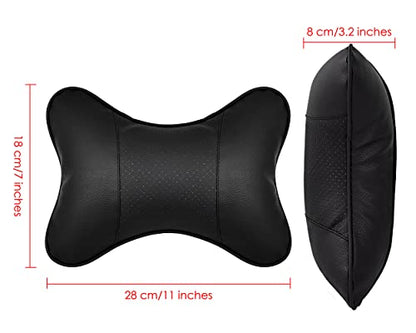 Car Neck Pillow 2 Pieces PU Leather Travel Pillow for Head Rest Neck Support for Car Seat - Black