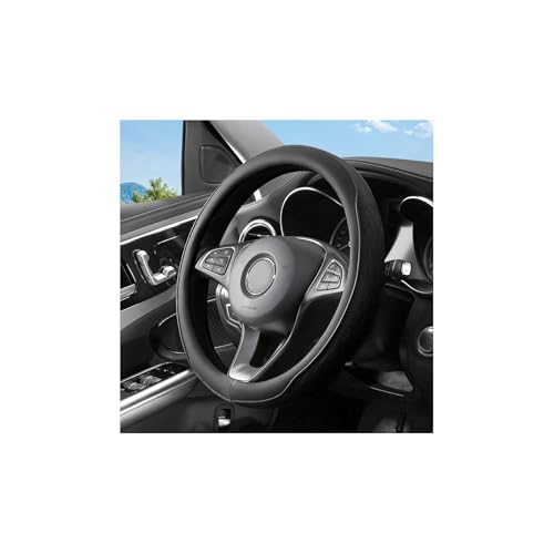 Zpana Car Steering Wheel Cover, 14.5-15" Breathable Soft Leather Vehicle Steering Wheel Protector with Anti-Slip Lining, Comfortable Auto Interior Decoration Accessories, Universal Fit (Black) - color: Black