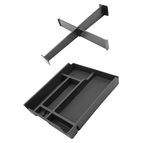For 2PCS Center Console Tray&Dividers Compatible with 2019-2026 Chevy Silverado 1500& 2020-2026 Silverado 2500HD 3500HD (Split-Bench Folding Seat) Armrest Storage Box Console Organizer ABS Materials - color: (19-26)Split Bench Folding Seat-2Pcs-Black2