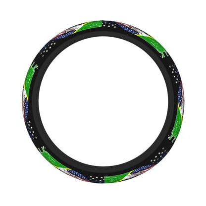 Tanzanian Flag America Eagle Breathable Neoprene Steering Wheel Cover - Anti-Slip Floral Design Universal Fit for Cars/Trucks/Suvs (14.5"-15" Inch) - color: Tanzanian Flag America Eagle