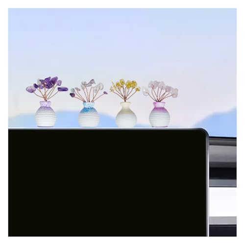 Mini Plant Car Dashboard Decoration, Cute Crystal Tree Rearview Mirror Accessories, Aesthetic Auto Dashboard Flower Pots Ornament, Universal for Car Interior, Home, Office (Fourcolors) - size: Fourcolors