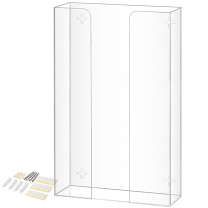 Triple Glove Box Holder Dispenser - Kitchen, Medical, & Latex Glove Holder Wall Mount or Countertop, Universal Fit - Thick Acrylic, Easy to Use, Slide, & Load Open Top Design - Clear