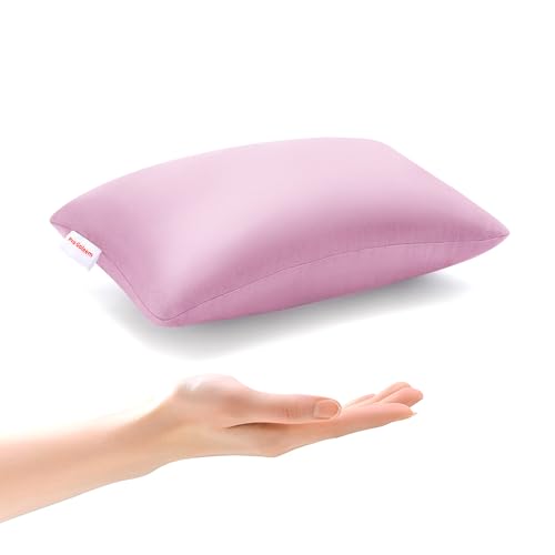 Pro Goleem Small Pillow 11"x7"x2.5" for Camping and Traveling with Name Tag Mini Tiny Pillow for Toddler Sleeping and Chair Car Air Nap Neck Lumbar Knee Rest Pillows, Pink - color: Pink
