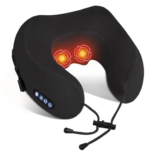 Electric Neck Massager,Portable Heated Kneading Massage Cushion Pillow,Rechargeable Shoulder Neck U-Shaped Massage Shiatsu,for Pain Relief at Home,Car,Office,Travel(Black) - color: Black