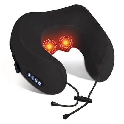 Electric Neck Massager,Portable Heated Kneading Massage Cushion Pillow,Rechargeable Shoulder Neck U-Shaped Massage Shiatsu,for Pain Relief at Home,Car,Office,Travel(Black) - color: Black