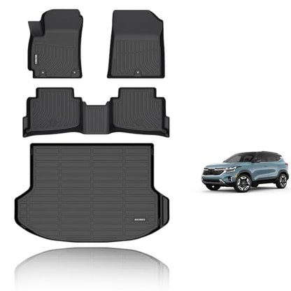 KELCSEECS Floor Mats & Cargo Liner Custom for 2024 2025 2026 Kia Seltos S, LX, EX, X-Line(Cargo Liner Only Fit The Upper Layer),All Weather Protection Anti-Slip Floor Liners Full Set Accessories Black - style: 16) For 2024-2026 Seltos Full Set