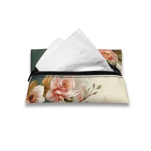 Fabric Purse Zipper Tissue Bag With Hummingbird Pattern - 5.2 x 3.2 Inch Washable Holder for Pocket Tissues, Coins, Cards - Travel Packs for Car, Office, Home - color: Hummingbird
