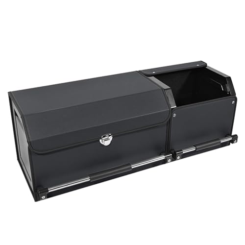 Car Trunk Organizer, Leather Trunk Organizer for SUV with Lid and Sturdy Handle Collapsible Adjustable Storage (Black, 33 x 11.4 x 12.2in) - color: Black, size: M (33" X 11.4" X 12.2")