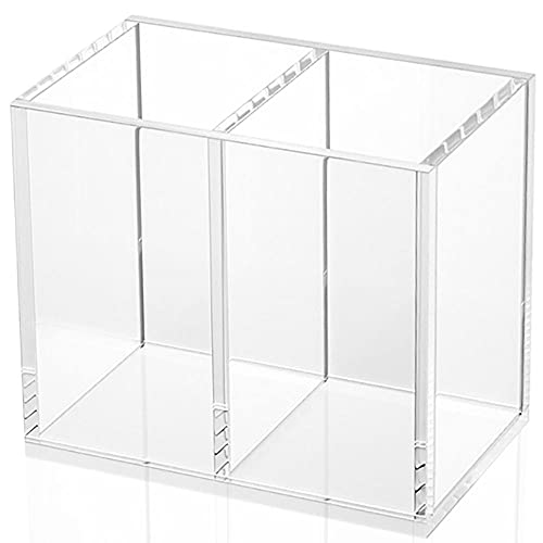 NIUBEE Acrylic Pen Holder 2 Compartments, Clear Pencil Organizer Cup for Countertop Desk Accessory Storage - color: Clear, size: 2 Cube