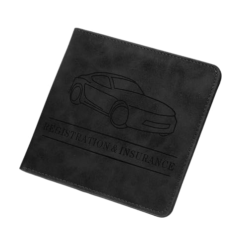 HARFINGTON Car Registration and Insurance Holder 5.63" x 5.31" PU Leather Vehicle Glove Box Organizer Storage Accessories Men Women Car ID Holder for License ID Card Bank Card, Black - color: Black