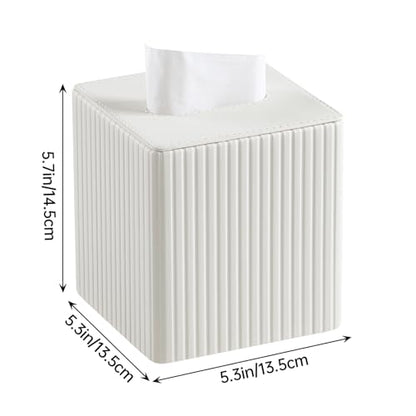 PU Leather Tissue Box Cover Square Tissue Box Holder with Magnetic Closure (Ivory Fluted) - color: Ivory Fluted