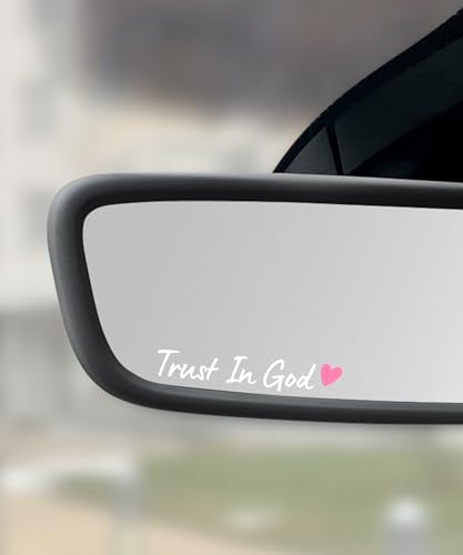 SCUARI 4PCS Car Stickers,Cars Decals,Car Accessories Trust in God Rearview Mirror Sticker,Auto Stickers and Decals,Auto Decals for Women,Trust in God Mirror Decoration,Fits Most Vehicles (White&Pink) - color: White&pink