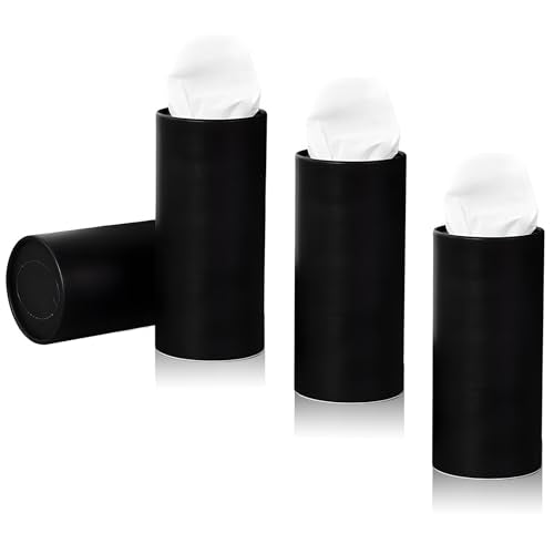 4 PCS Car Tissue Holder, Refillable Round Napkins Containers with Papers Inside, Convenient Travel Tissue Tubes Facial Paper Towel Cylinders for Vehicle Cup Holders (Black) - color: Black