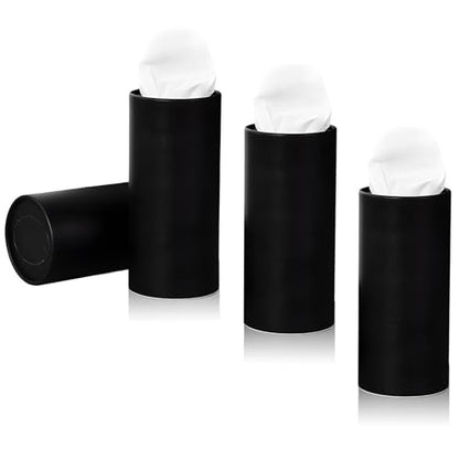 4 PCS Car Tissue Holder, Refillable Round Napkins Containers with Papers Inside, Convenient Travel Tissue Tubes Facial Paper Towel Cylinders for Vehicle Cup Holders (Black) - color: Black