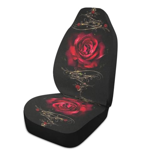 Red Rose Car Seat Covers Set of 2,Vintage Floral Art Flower Print Universal Auto Front Seat Protector Vehicle Seat Cushion Cover for Women Decorative Car Accessories Fit for Car SUV Truck - color: Red