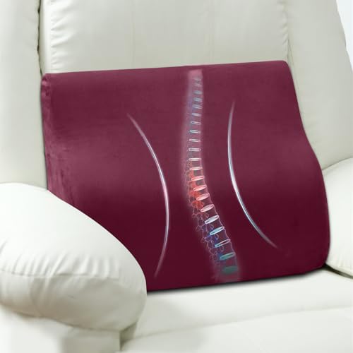 Back Support Pillow for Recliner Chair, Memory Foam Couch Back Cushions Ergonomic Large Lumbar Support Pillow for Lower Back Pain Relief, with Soft Velvet - color: Burgundy