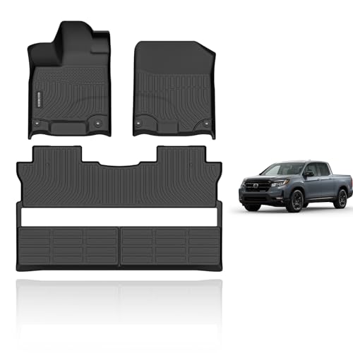KELCSEECS® Floor Mats Custom for Honda Ridgeline 2026 2025 2024 2023-2017 All Weather Protection TPE Duty Non-Slip Automotive Floor Liners Fits Front & 2nd Row Full Set Accessories, Black - style: 3) For 2017-2026 Ridgeline Floor Mats