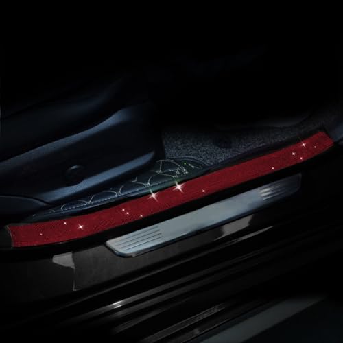Car Door Sill Protector with Bling Rhinestones 2PCS Edge Guard Scuff Cover Anti-Scratch Strip Sticker Bumper Protector for Truck 2.75"x23.62" (Red) - color: Red, size: 2.75"x23.62"