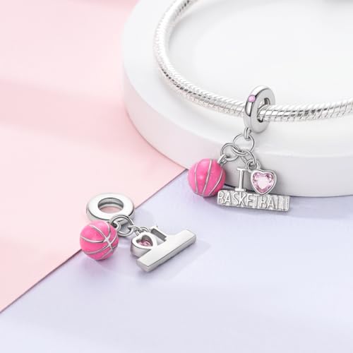 NARMO Charms for Bracelets 925 Sterling Silver Star Dangle Charms Car Keys Lipstick Dangle Charm Beads for Women Bracelets Necklace - color: I Love Basketball