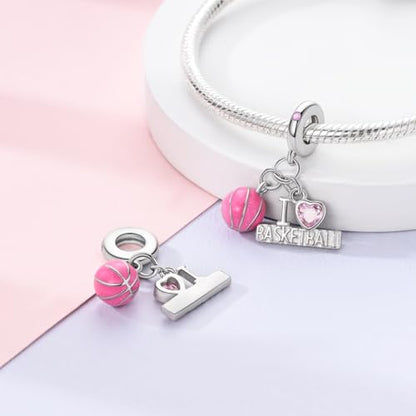 NARMO Charms for Bracelets 925 Sterling Silver Star Dangle Charms Car Keys Lipstick Dangle Charm Beads for Women Bracelets Necklace - color: I Love Basketball