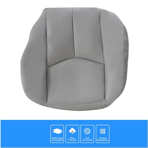 2PCS Driver Side Bottom Microfiber Leather Seat Cover & Seat Foam Cushion #922 or 92i Gray Compatible with Chevy Silverado Suburban Avalanche GMC Sierra Tahoe Yukon 2003 2004 2005 2006 - color: Gray