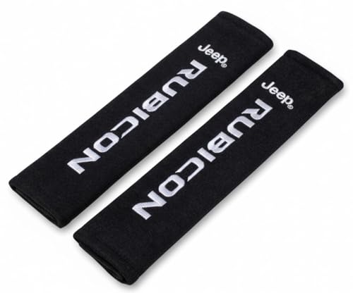 Jeep Rubicon Seat Belt Covers 2-Pack – Embroidered Logo Padded Shoulder Protectors 3" x 10" Black