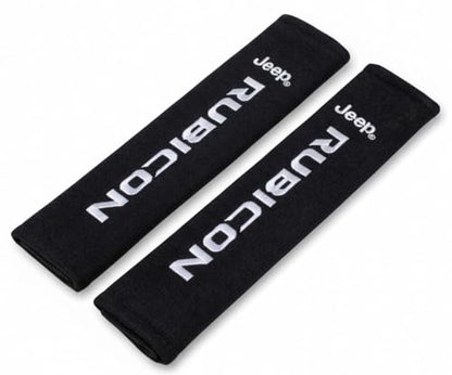 Jeep Rubicon Seat Belt Covers 2-Pack – Embroidered Logo Padded Shoulder Protectors 3" x 10" Black