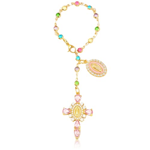 Virgen De Guadalupe Car Charm - Steering Wheel Accessory & Rearview Mirror Hanging, Cross Pendant Automotive Protection Decor - color: Gold