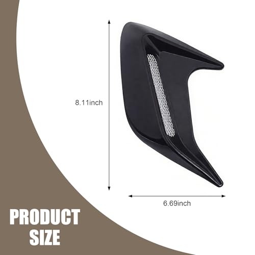2 PCS 3D Car Side Vent Trim Covers, ABS Shark Gill Air Intake Decoration, 8.11" × 6.69" Self-Adhesive Car Hood Fender Decor, Universal for Most Cars (Black)