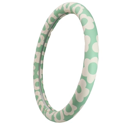 Microfiber Leather Steering Wheel Cover 14.5-15 inch, Green Floral Design, Anti-Slip Rubber Inner, Universal Fit for Cars, Trucks, SUVs (Green) - color: Green