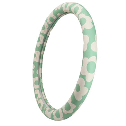 Microfiber Leather Steering Wheel Cover 14.5-15 inch, Green Floral Design, Anti-Slip Rubber Inner, Universal Fit for Cars, Trucks, SUVs (Green) - color: Green