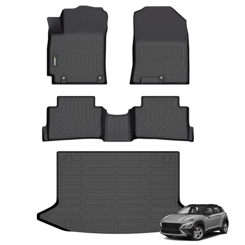 ANBINGO®Floor Mats Fit for Hyundai Kona 2018-2023 (No for EV)&Cargo LinerAll Weather Mats for 2019 Kona TPE Car Mat Rugs for 2020 Kona Rubber Trunk Carpet for 2021 Kona Automotive